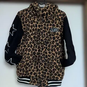 x-girl 레오파드 무늬 후드 부착 점퍼 속기모