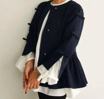 미사용 새상품 cen. 노카라 리본 자켓