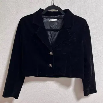 블랙 벨벳 크롭 자켓