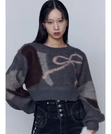 EMODA 숏 루즈 자카드 니트 리본