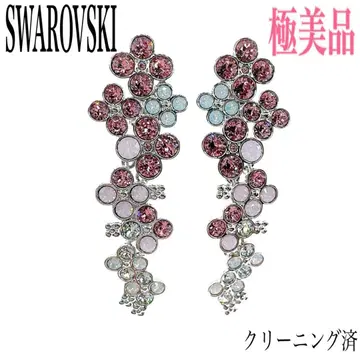 레어/컨디션 최상 스와로브스키 귀찌 양쪽 크리스탈 핑크 실버