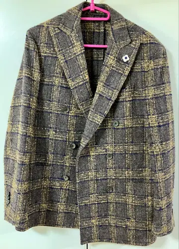LARDINI 체크 무늬 더블 브레스트 자켓 46 라르디니