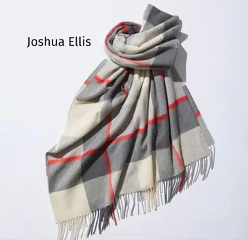 조슈아 에리스 대형 체크 스톨 캐시미어 100% 그레이 계열 레드 계열
