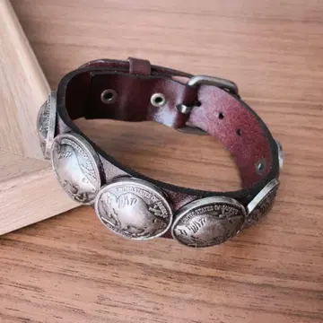 버팔로 네이비 가죽 뱅글 브라운 천연 가죽 앤티크 레트로