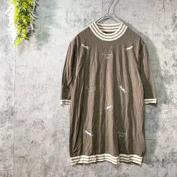 이탈리아 7부 소매 상의 티셔츠 동물 자수 로고 자수 보더 리브 일본제