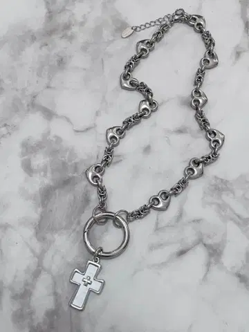 하트 체인과 크로스 목걸이 [WHITE]