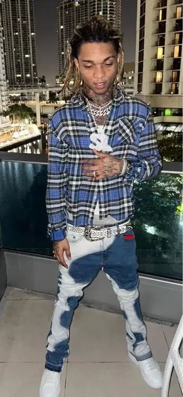 GUAPI 플레어 데님 스키니 데님 Swae Lee 착용 모델