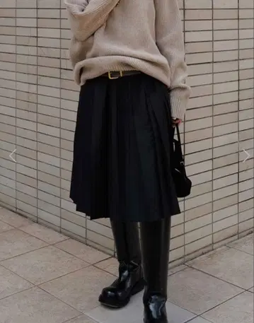 마차트 machatt 타프타 플리츠 스커트 (블랙)