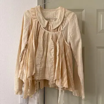 하루카키미에 프릴 긴팔 블라우스 빈티지 레이스 자수 핸드메이드