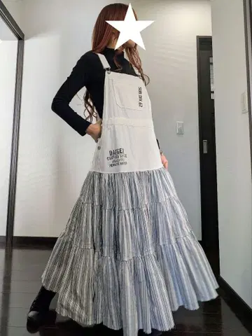 화이트 데님 스트라이프 MIX 살로펫 초 폭신폭신 캉캉 스커트