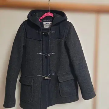 LONDON 더플 코트 다크 그레이 후드 부착