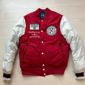 [ 새상품급 저주 착용 ] VAN CLUB 바시티 자켓 레드/화이트