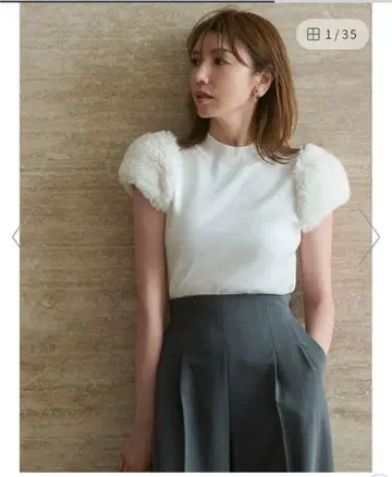 새상품급 셀포드 화이트 퍼프 슬리브 니트 반팔