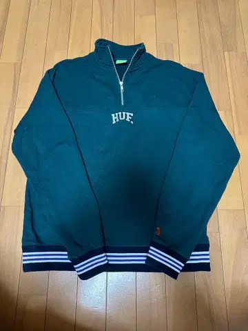HUF 하프 지퍼 맨투맨 M 다크 그린