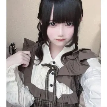 체크 무늬 리본 프릴 원피스 레트로 걸리시