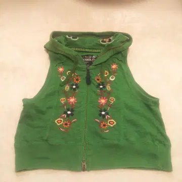 백넘버 여성용 꽃무늬 자수 후드 베스트 그린 L