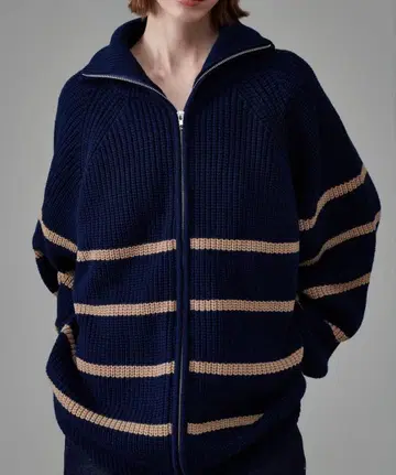 [ 완판템 ] oncily FULL ZIP BORDER KNIT