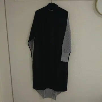 라운지 드레스 롱 원피스 네이비 스트라이프 터틀넥