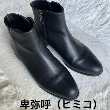 HIMIKO 히미코 부츠 블랙 24.0 천연 가죽 사이드 고어