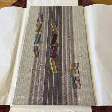 나고야 오비 스트라이프 보라색 그레이 실크