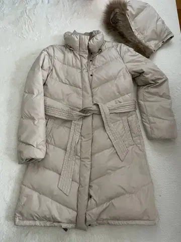 베이지 후드 부착 다운 자켓 M