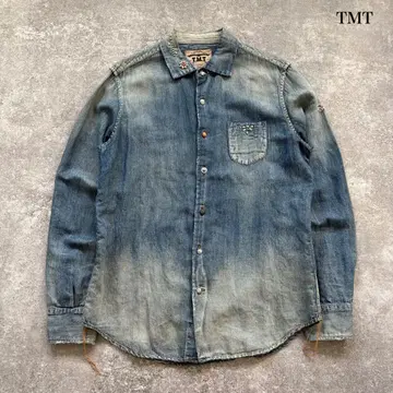[ TMT ] 티엠티 스터드 콤초 버튼 유즈드 가공 데님 셔츠