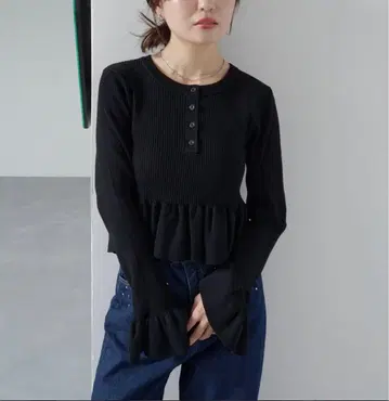 [ Kastane ] 페플럼 헨리 니트 BLACK