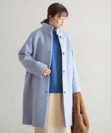 모헤어 혼방 샤기 스탠드 카라 코트