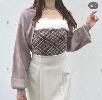 NOMAE one way 볼레로 세트 퍼 체크 상의