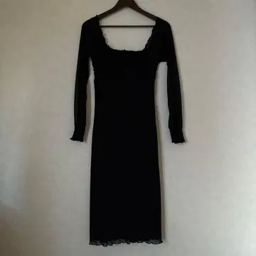 PJ 여성용 스퀘어넥 원피스 시스루 블랙