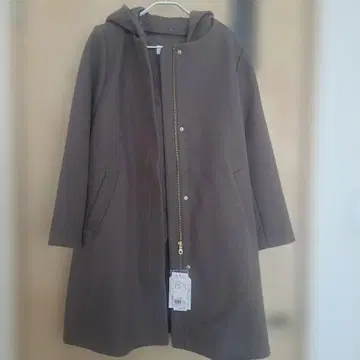 GLOBAL WORK 후드 부착 롱 코트 브라운 미사용 새상품