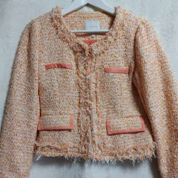 머큐리듀오 오렌지 계열 노카라 트위드 자켓 A008