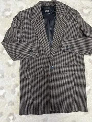 ZARA 하운드투스 체크 패턴 롱 코트