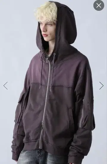 HARE 피그먼트 더블 포켓 ZIP 후드티 퍼플