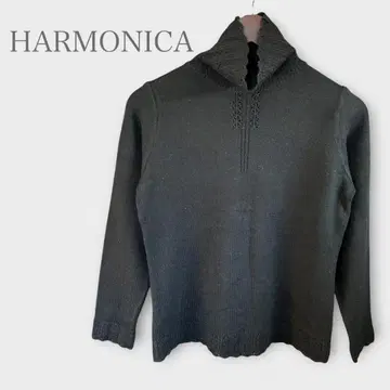 하모니카 하이넥 니트 스웨터 울 알파카 혼방 블랙 심플 가을/겨울