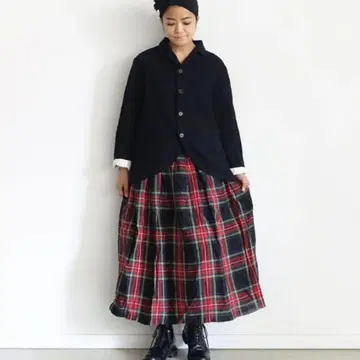 이치 앤티크스 타탄 체크 개더 스커트 린넨