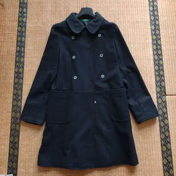 울 더블 브레스트 롱 코트 블랙