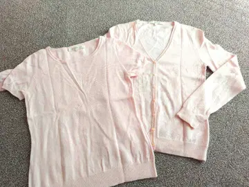 라이트 핑크 V넥 라운드넥 긴팔 앙상블 캐시미어 100%