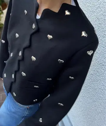 하트 스터드 노카라 자켓