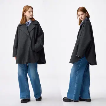 gu 코지 멜톤 케이프 코트 Z+E 새상품 택 없음 다크 그레이