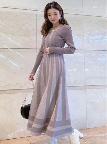 MERCURYDUO 플레어 니트 원피스 2WAY 블로킹 자카드