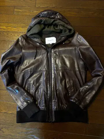 BEAMS 후드 부착 가죽 자켓/라이더스