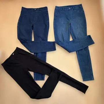 UNIQLO HEATTECH 데님 팬츠 L 사이즈 2색 세트 블랙 레깅스