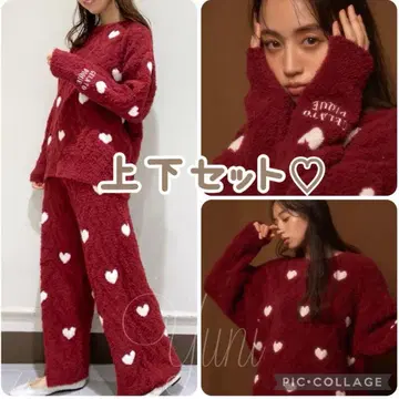 정품 하트 아란 롱 팬츠 상하의 세트 레드