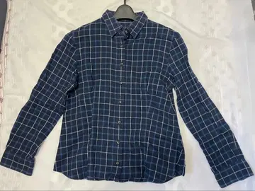 Mademoiselle NON NON 네이비 체크 무늬 긴팔 셔츠