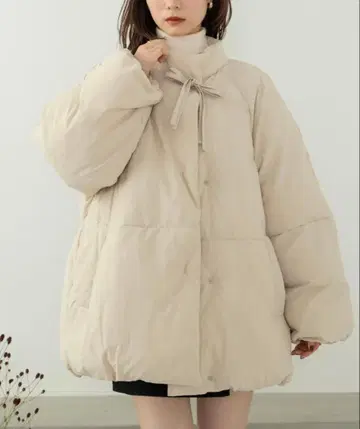 hinari 충전솜 리본 미들 코트 베이지 FREE SIZE