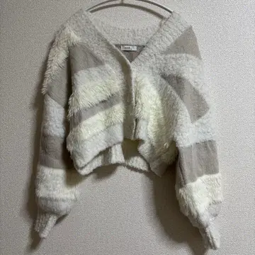 페더 믹스 인터샤 가디건 화이트 베이지 F