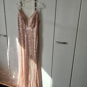 스팽글 롱 드레스 파티 포멀 샴페인 핑크