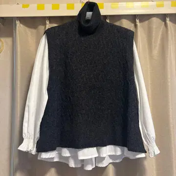 무모쿠테키 터틀 니트 베스트 그레이