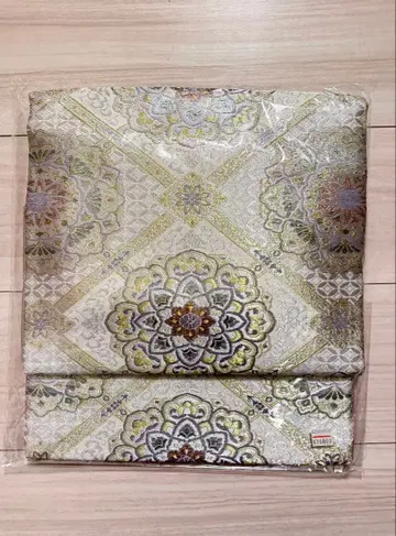 순수 실크 만들기 오비 (츠케오비) 금은사입 나염 직물풍 포멀